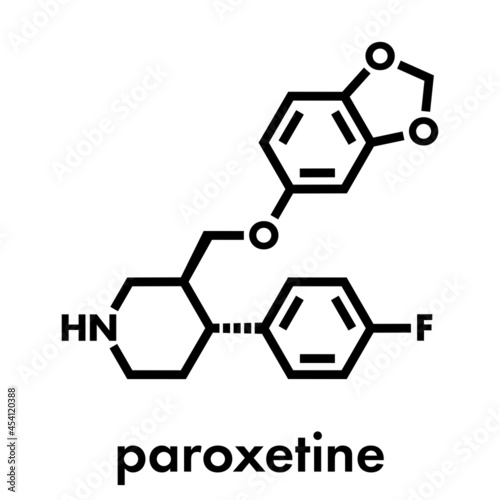 Paroxetine antidepressant drug (SSRI class) molecule. Skeletal formula.