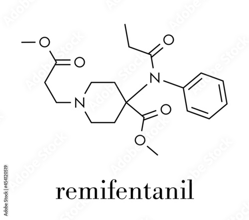 Remifentanil anaesthetic and analgesic drug molecule. Skeletal formula.