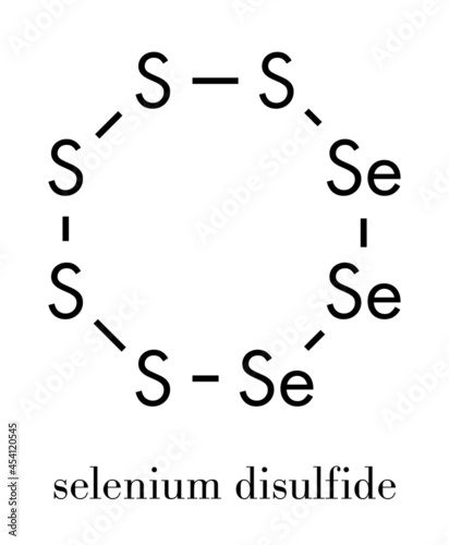 Selenium disulfide dandruff shampoo active ingredient molecule. Selenium sulfide has antifungal properties. Skeletal formula.