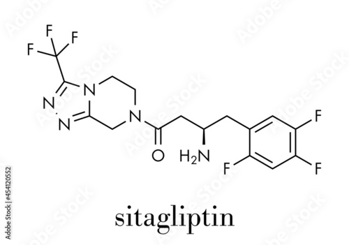 Sitagliptin diabetes drug molecule. Skeletal formula.