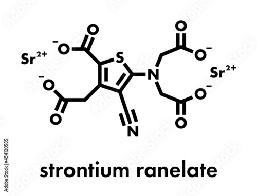Strontium ranelate osteoporosis drug molecule. Skeletal formula.