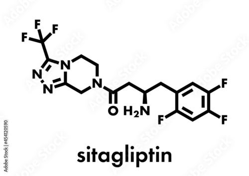 Sitagliptin diabetes drug molecule. Skeletal formula.