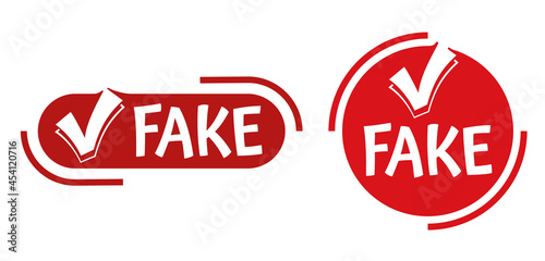 Fake News red stamp with decorative check mark