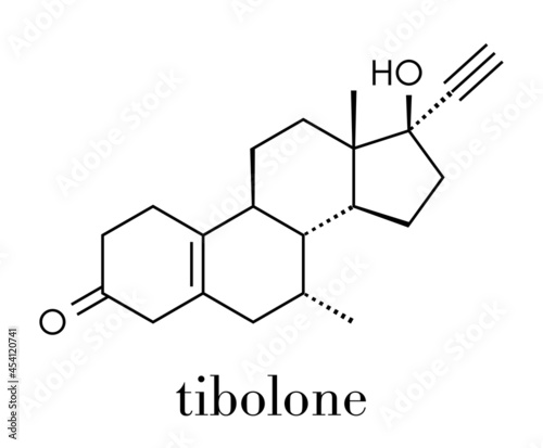 Tibolone endometriosis drug molecule. Skeletal formula.