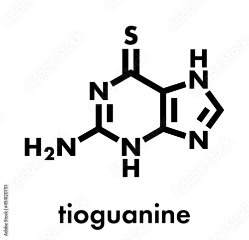 Tioguanine leukemia and ulcerative colitis drug molecule. Skeletal formula.