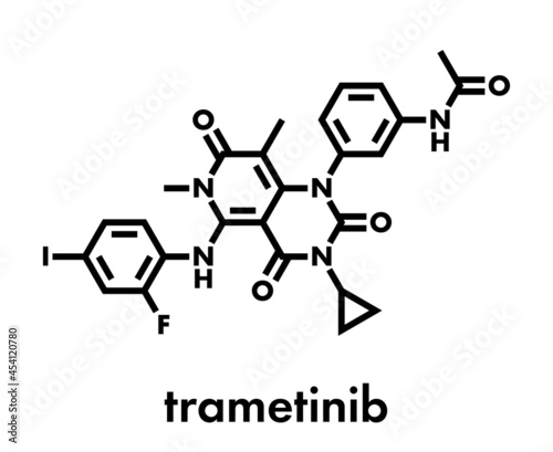 Trametinib melanoma cancer drug molecule. Skeletal formula.