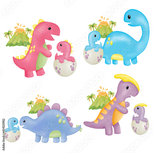 Watercolor Mother s day Dinosaur Clipart. Digital painting