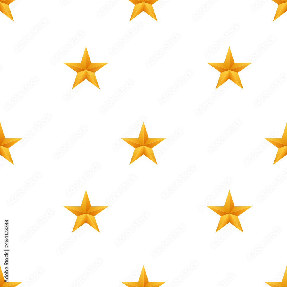 Realistic metallic golden stars pattern on white background. Vector stock illustration.