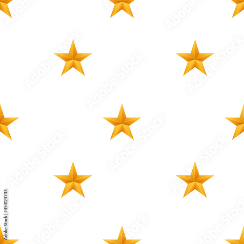 Realistic metallic golden stars pattern on white background. Vector stock illustration.