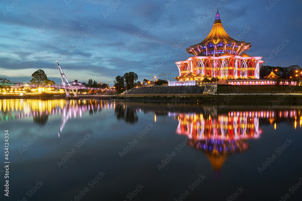 Kuching City during blue hour. Kuching is capital city for Sarawak.