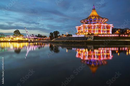 Kuching City during blue hour. Kuching is capital city for Sarawak.
