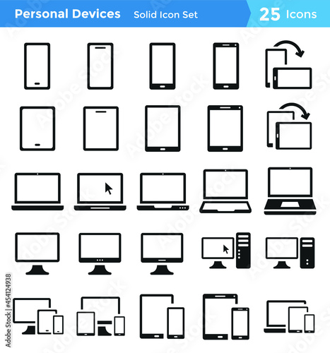 25 Personal Device Solid Icon Set