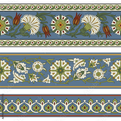 Seamless floral borders. Ancient Persian style. Clipping masks applied. 