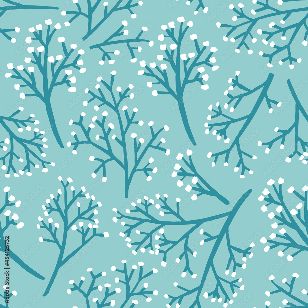 Wild flowers pattern in teal blue. Seamless botanical print background design. Vector illustration. Surface pattern design. Great for card design, kids, clothing and home decor projects. Wild flowers pattern in teal blue. Seamless botanical print background design. Vector illustration. Surface pattern design. Great for card design, kids, clothing and home decor projects.