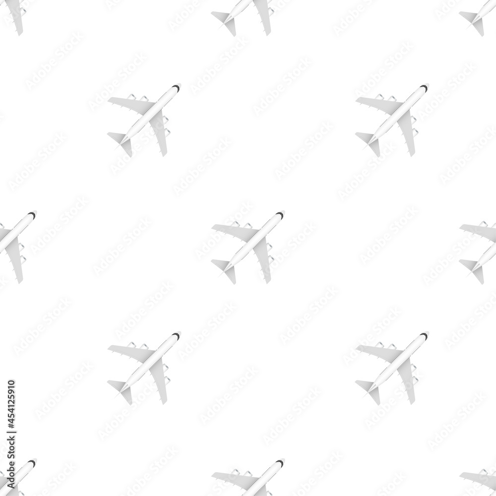White airplane pattern on a white background. Vector stock illustration.