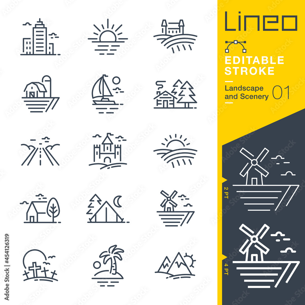 Lineo Editable Stroke - Landscape and Scenery line icons - obrazy, fototapety, plakaty 