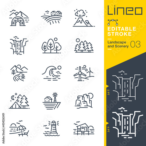 Obraz na płótnie Lineo Editable Stroke - Landscape and Scenery line icons