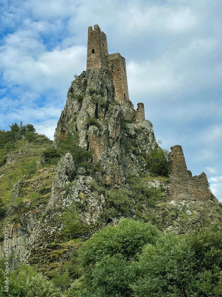 Ruined military tower Vovnushki in Ingushetia, Russia