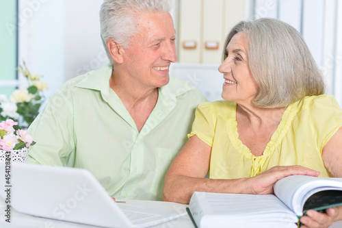 Portrait of senior couple using laptop at home