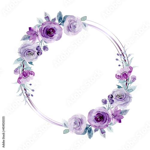 Purple rose flower wreath with watercolor