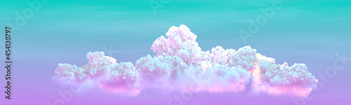 pink and green panorama of cumulus background , design nature 3D illustration