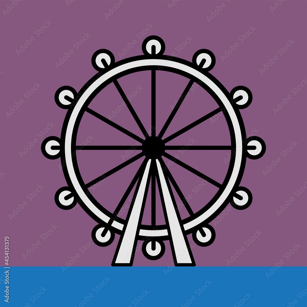 outline simplicity drawing of london eye wheel landmark front elevation view.