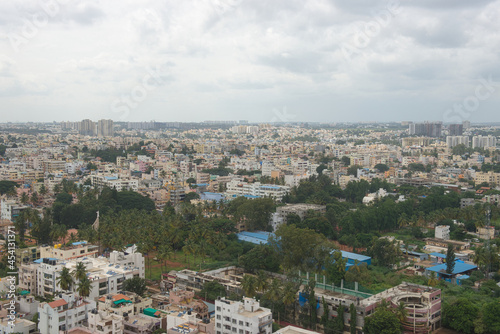 Cityscape of Bangalore in India, with office buildings and urban sprawl