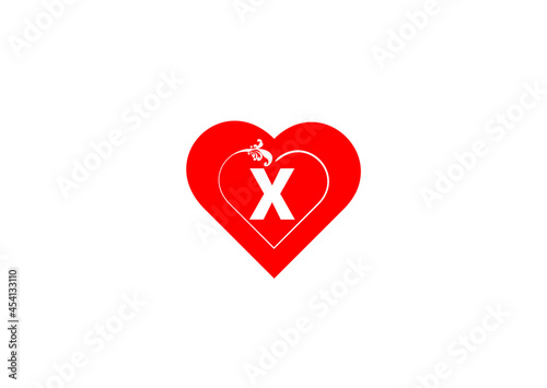 X letter logo with heart icon  valentines day design template