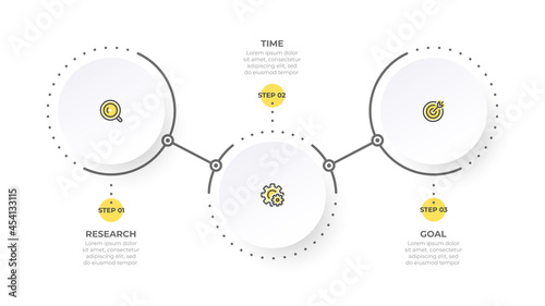 Vector infographic template. Workflow elements design with icons and 3 options. Can be used for business process steps, info chart, web design.