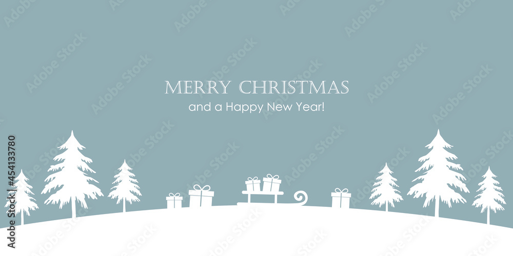 Fototapeta premium christmas greeting card with firs and gifts border