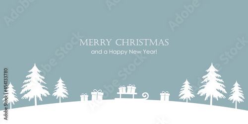 christmas greeting card with firs and gifts border