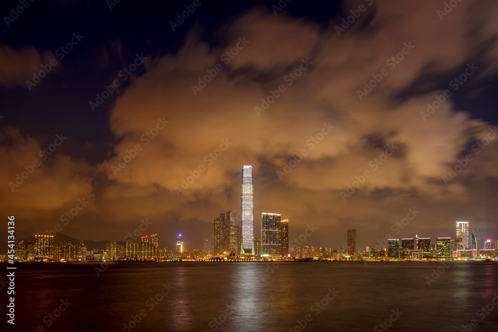 Naklejka premium Hong Kong West Kowloon at Night, Hong Kong