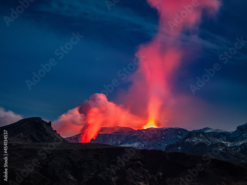 Fimmvorduhals eruption in Iceland 2010, in Eyjafjallajokull glacier.