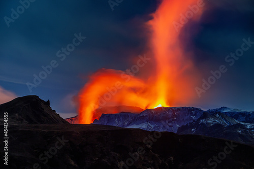 Fimmvorduhals eruption in Iceland 2010, in Eyjafjallajokull glacier.