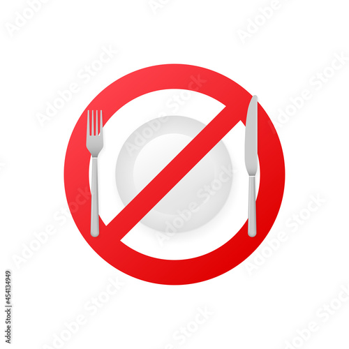 No eating. Photo show a no eating icon on white background. Vector illustration.