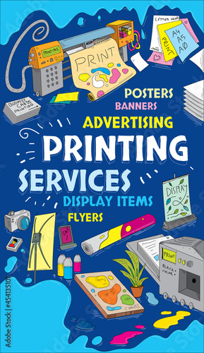 Printing Services poster, Large format Printing, cards, Banners, Canvas (Vector Art)