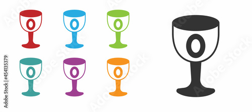 Black Medieval goblet icon isolated on white background. Holy grail. Set icons colorful. Vector