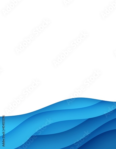 Abstract background in paper cut style. 3d wallpaper with cut out deep waves modern cover. Blue color layers with smooth shadow papercut art. Vector card illustration, origami geometric shapes