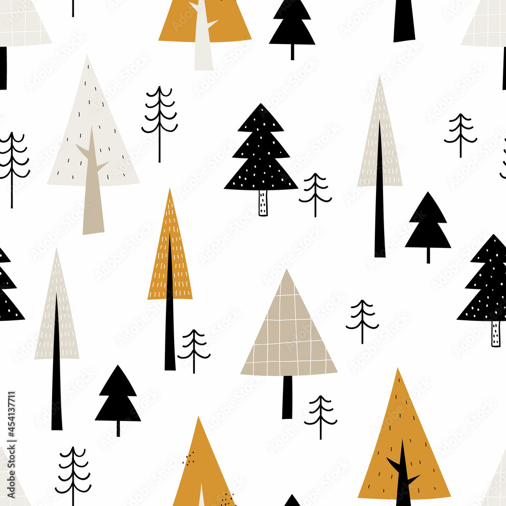 Vector seamless pattern with doodle cute christmas trees on a white background. Cute scandinavian forest background. Nature. Landscape. Creative kids texture for fabric, wrapping, textile, wallpaper. Vector seamless pattern with doodle cute christmas trees on a white background. Cute scandinavian forest background. Nature. Landscape. Creative kids texture for fabric, wrapping, textile, wallpaper.