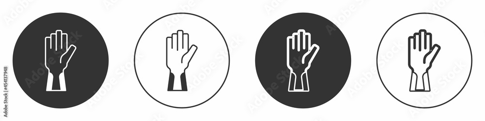 Obraz premium Black Protective gloves icon isolated on white background. Circle button. Vector