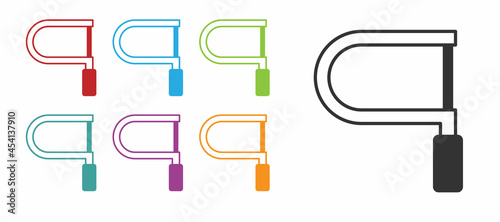 Black Hacksaw icon isolated on white background. Metal saw for wood and metal. Set icons colorful. Vector