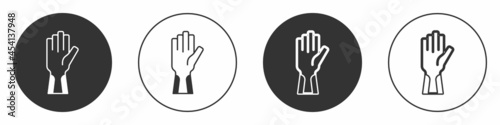 Black Protective gloves icon isolated on white background. Circle button. Vector
