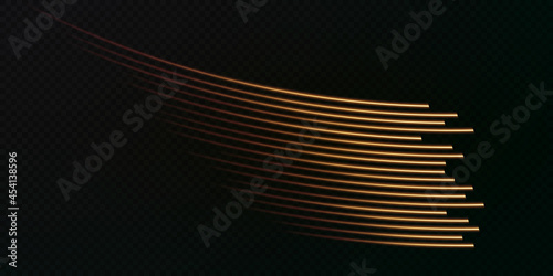Set of speed lines isolate on transparent the background. Collection of vector signs traffic. electric light, light effect, png. Light line effect gold png.	