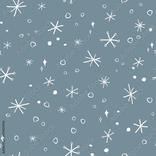 Winter seamless pattern. Beautiful snowflakes of different random 
shapes. New Year, Christmas holiday ornament. Vector. Texture for print, wrapping paper, design, fabric, decor, gift.