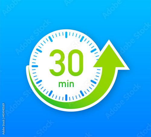 The 30 minutes, stopwatch vector icon. Stopwatch icon in flat style, timer on on color background. Vector illustration.