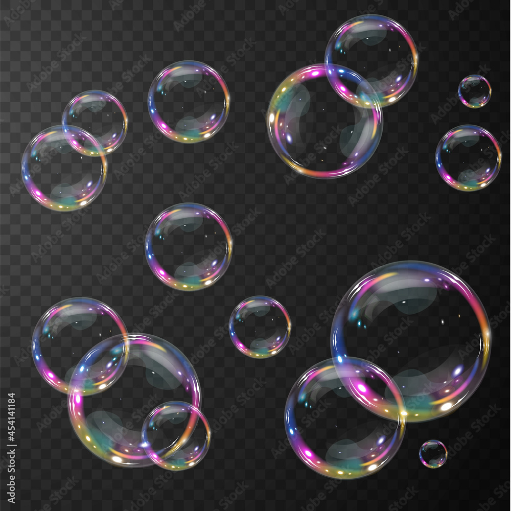 Bubble PNG. Set of realistic soap bubbles. Bubbles are located on