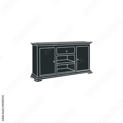 Sideboard Icon Silhouette Illustration. Indoor Decor Vector Graphic Pictogram Symbol Clip Art. Doodle Sketch Black Sign.