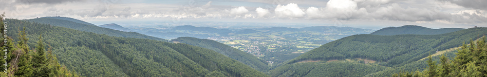 panoramic view from the Beskydy ridge to the valley / Czech Republic
