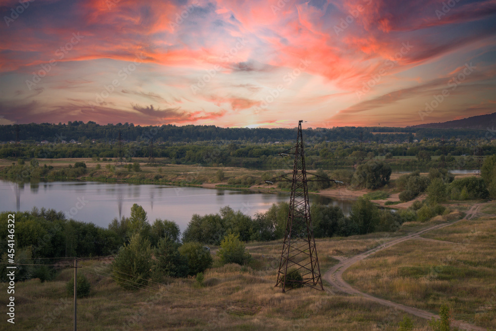 Obraz premium beautiful lake landscape at sunset