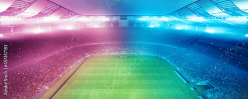 Fényképezés Full stadium and neoned colorful flashlights background